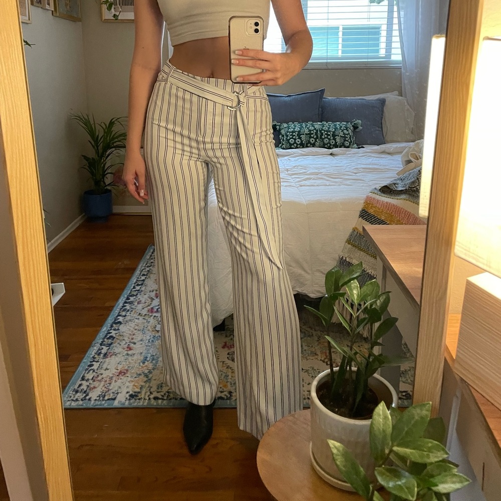Striped White House Black Market trousers - wide leg black and white size 8